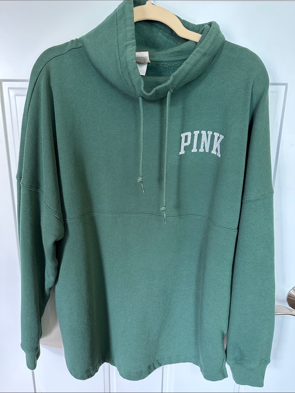 PINK Victoria's Secret VS Green Cowl Neck Pullover with Chest Logo 54867